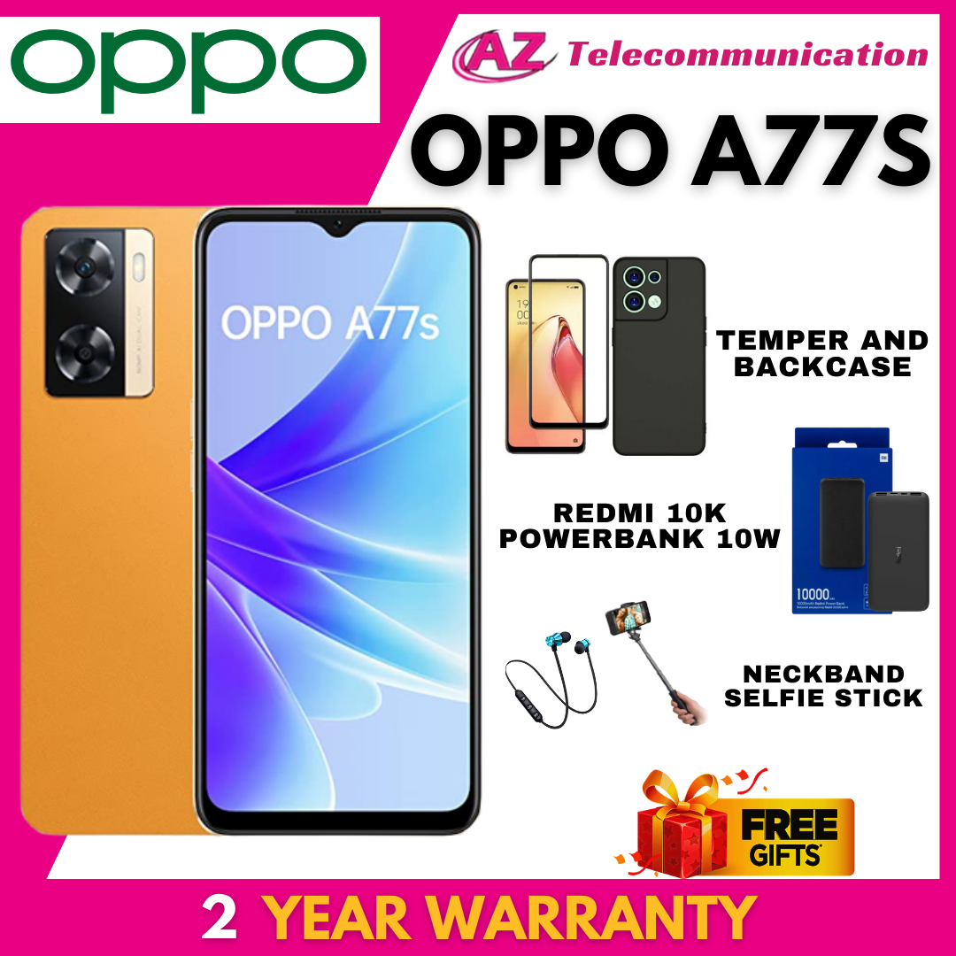 OPPO A77S 4G (8/128GB) : LOCAL SET : 2 YEARS WARRANTY : FREE GIFTS AVAILABLE (TEMPERGLASS, BACKCASE, WIRELESS NECKBAND, REDMI 10K POWERBANK, SELFIE STICK) : !!.